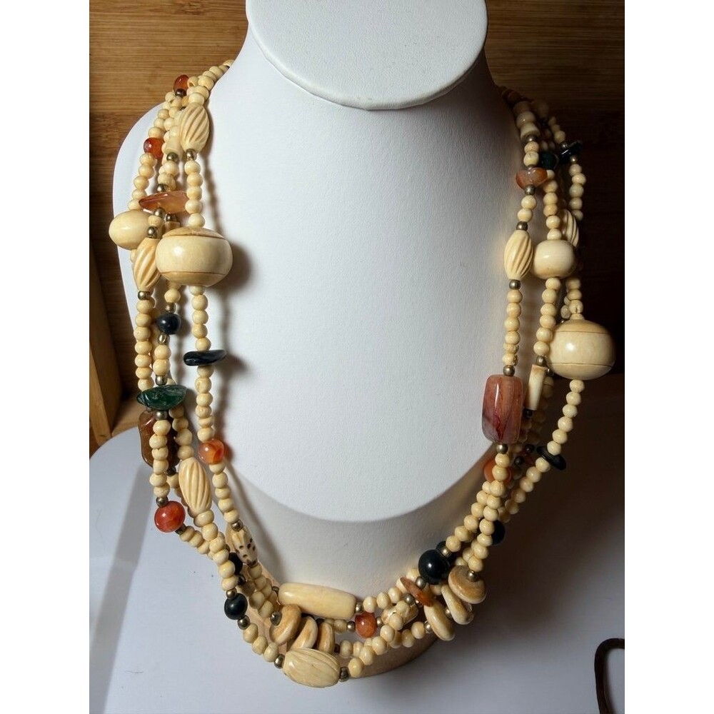 Vintage Multi-Strand Gemstone Bead Necklace with Mixed Natural Stones